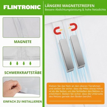 Flintronic magnetická síť proti hmyzu, 90x200 cm ochrana proti hmyzu na balkonové dveře, magnetická