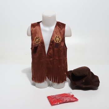 Kovbojský kostým OhMill pre deti, s klobúkom bandana a vestou, kostým, hnedý, chlapčenský, kovbojský
