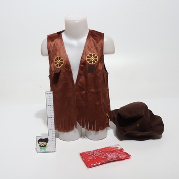 Kovbojský kostým OhMill pre deti, s klobúkom bandana a vestou, kostým, hnedý, chlapčenský, kovbojský