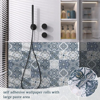 Abyssaly Tile Stickers, Samolepiace dlaždice do kuchyne, Biela/Modrá, 30 x 300 cm, Samolepiace
