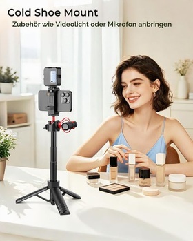 Nineigh 65cm statív na selfie tyč pre GoPro, mini statív na fotoaparát a telefón, čierna / červená