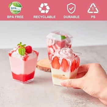Plastové sklenice na dezert, 160 ml, 30 kusů; opakovaně použitelné plastové kelímky na dezert;
