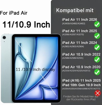 Puzdro pre iPad Air 11 palcov M4 2026/M3 2025/M2 2024, iPad Air 5/4 2022/2020 10,9 palcov s držiakom