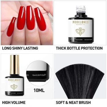 Modelones Top Coat Semi-Permanent 10ml No Wipe Top Coat UV LED gelový lak na nehty pro gelové nehty