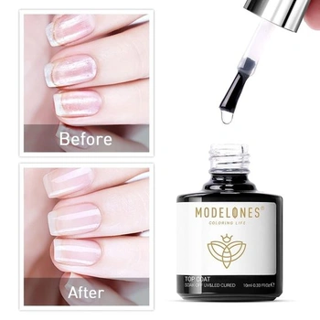 Modelones Top Coat Semi-Permanent 10ml No Wipe Top Coat UV LED gelový lak na nehty pro gelové nehty