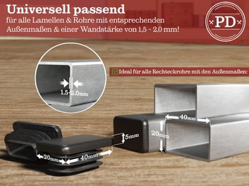 PD® Lamelové zátky 40x20 mm Obdélníková trubka - Koncové krytky černé | 4 kusy 4 40 x 20 mm
