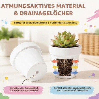 16 malých bílých terakotových květináčů, 5x4 cm, mini květináče s drenážním otvorem