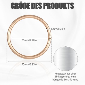 2 veľké okrúhle karabíny, vonkajší priemer 75 mm (zlaté)