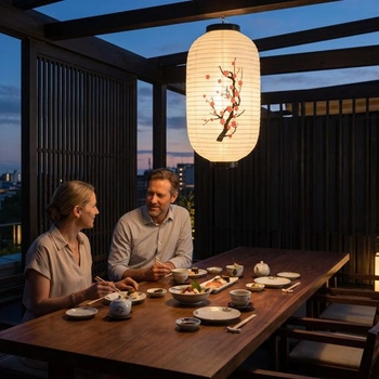 PRETYZOOM Lucerna s motivem švestkového květu, kovová, 18,90 palce, vodotěsná japonská lucerna pro