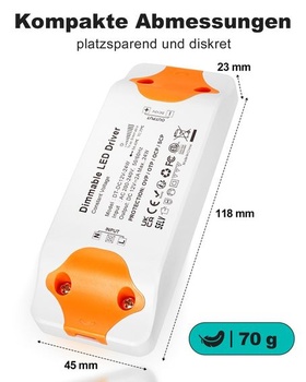 REYLAX LED transformátor 12V stmívatelný triakový napájecí zdroj 24W 2A, 118 x 45 x 23mm 12V 24W