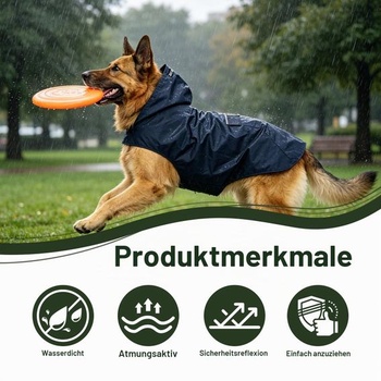 Pláštenka pre veľké psy, nepremokavá, vetruodolná, s kapucňou a reflexnými pruhmi, pre vonkajšie