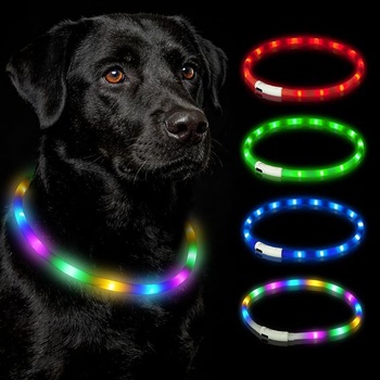 HOTUT LED obojok pre psov, dobíjací cez USB, vodotesný s 3 režimami svietenia, nastaviteľná dĺžka,