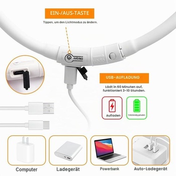 HOTUT LED obojok pre psov, dobíjací cez USB, vodotesný s 3 režimami svietenia, nastaviteľná dĺžka,