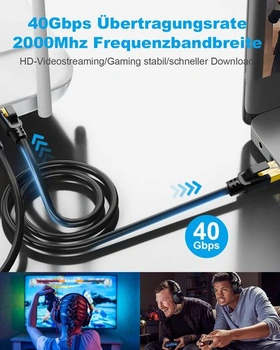 DDMALL 0,5m 2balení 2 LAN kabelů CAT 8, síťový kabel 40 Gbit/s, kulatý - černý, 0,5 m, černý, 2
