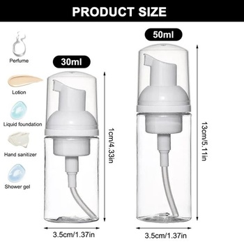 WHC 6 kusov prázdnych priehľadných mini penových dávkovačov 30ml + 50ml, znovu naplniteľné