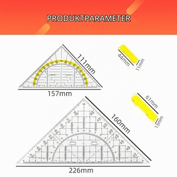 Sada 2 uholníkov s rukoväťami, geometrická sada 16 cm + 22 cm, ideálna pre kreslenie, mapovanie a