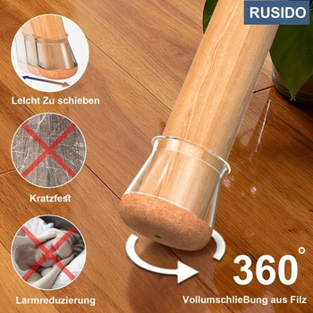 24 priehľadných gumových krytiek nôh stoličky (veľkosť M: 20-30 mm), okrúhle, stredne číre