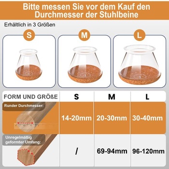 24 priehľadných gumových krytiek nôh stoličky (veľkosť M: 20-30 mm), okrúhle, stredne číre
