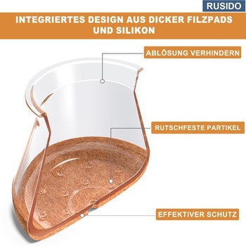 24 priehľadných gumových krytiek nôh stoličky (veľkosť M: 20-30 mm), okrúhle, stredne číre