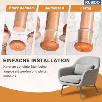 24 průhledných gumových krytek nohou židle (velikost M: 20-30 mm), kulaté, středně čiré