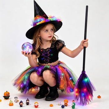 Hifot čarodejnícky kostým pre deti, sukne, čarodejnícky klobúk, metla, halloween, karnevalový