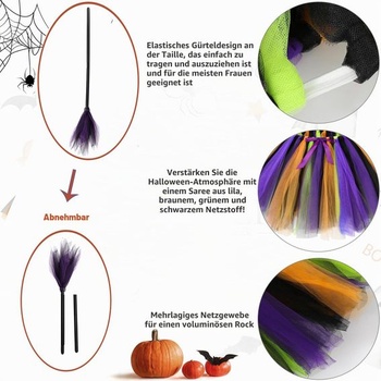 Hifot čarodejnícky kostým pre deti, sukne, čarodejnícky klobúk, metla, halloween, karnevalový