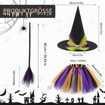 Hifot čarodejnícky kostým pre deti, sukne, čarodejnícky klobúk, metla, halloween, karnevalový