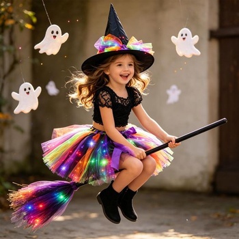 Hifot čarodejnícky kostým pre deti, sukne, čarodejnícky klobúk, metla, halloween, karnevalový