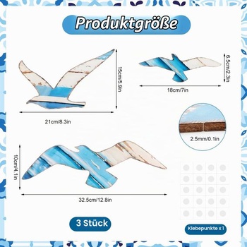 Nexlynk 3dielna sada drevených nástenných dekorácií s čajkou, plážová nástenná dekorácia, námorná