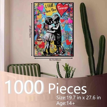 Tucocoo 1000dielne puzzle pre dospelých, Banksy, malé dievčatko, chlapec, omaľovánky, farebné graffiti,
