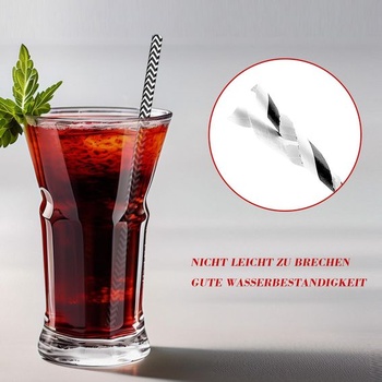 125 koktailových slamiek, čiernobielo pruhovaná, papierová slamka s bodkami, 5 štýlov papierových slamiek na