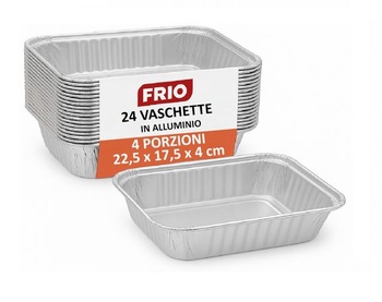 FRIO - 24 obdĺžnikových hliníkových nádob na potraviny | 4 porcie 17,5x22,5x4 cm | Jednorazové tácky,