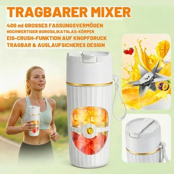 Prenosný mixér a smoothie makier 400ml, mini mixér s 10 nožmi z nerezovej ocele, dobíjacia smoothie
