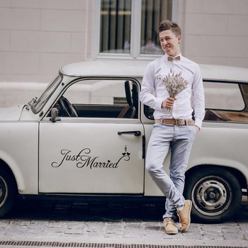 EQLEF Samolepka na auto novomanželov Svadba, dekorácia na auto novomanželov Svadobná samolepka na stenu