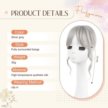 Flufymooz Clip-in ofina, 30 cm dlouhá francouzská ofina s částí na spáncích, prodlužování vlasů pro