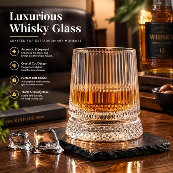 Súprava 2 pohárov na whisky, 270 ml, otočné poháre na whisky, Old Fashioned, rebrované