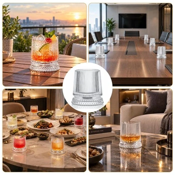 Súprava 2 pohárov na whisky, 270 ml, otočné poháre na whisky, Old Fashioned, rebrované