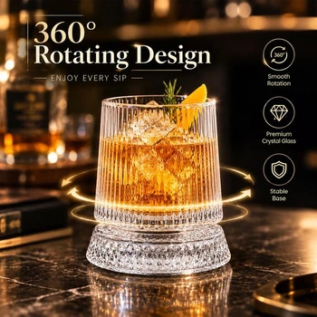 Súprava 2 pohárov na whisky, 270 ml, otočné poháre na whisky, Old Fashioned, rebrované