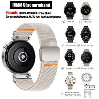 18mm elastický řemínek na zápěstí pro Garmin Venu 4 41mm/3S 2S/Vivoactive 4S 3S 03-Starlight 18mm