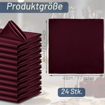 P Pothuiny 24dílné hedvábné saténové ubrousky vínové barvy, 43,2 x 43,2 cm, čtvercové, hladké,