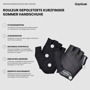 GripGrab Rouleur Letné cyklistické rukavice bez prstov - polstrované XXL čierne