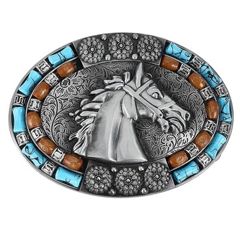 GORGECRAFT Oválna pracka na opasok s nordickou vikingskou konskou hlavou 101x74mm starožitné