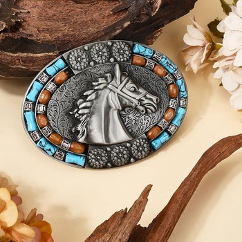 GORGECRAFT Oválna pracka na opasok s nordickou vikingskou konskou hlavou 101x74mm starožitné