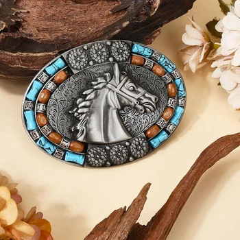 GORGECRAFT Oválná přezka na opasek s nordickou vikingskou koňskou hlavou 101x74mm starožitné
