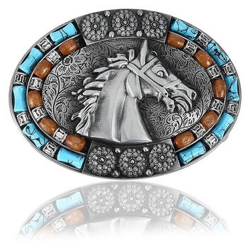 GORGECRAFT Oválna pracka na opasok s nordickou vikingskou konskou hlavou 101x74mm starožitné