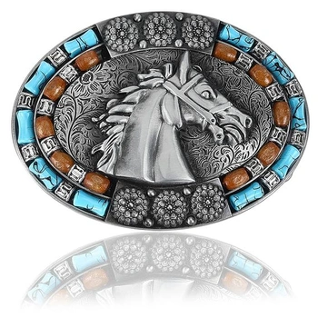 GORGECRAFT Oválná přezka na opasek s nordickou vikingskou koňskou hlavou 101x74mm starožitné