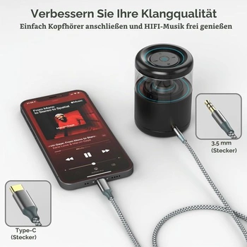 Henrety USB-C na 3,5mm audio kabel, nylonová tkanina a odolný, stereo jack pro sluchátka pro iPhone