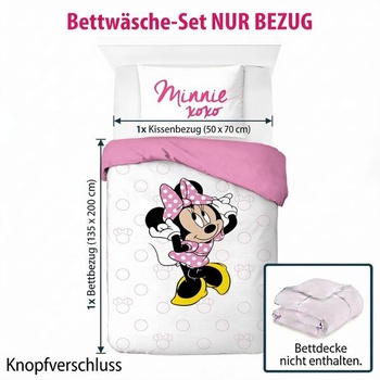 Detská sada posteľnej bielizne Disney Minnie Mouse 100% bavlna pre dievčatá, biela - Minnie Mouse