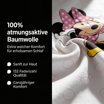 Detská sada posteľnej bielizne Disney Minnie Mouse 100% bavlna pre dievčatá, biela - Minnie Mouse