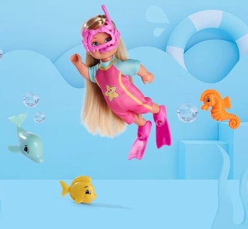 Simba 105733565 - Steffi Love Sea Fun, bábika v potápačskom obleku s plutvami a potápačskými